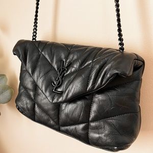 Ysl Mini Puffer with chain. Black on black